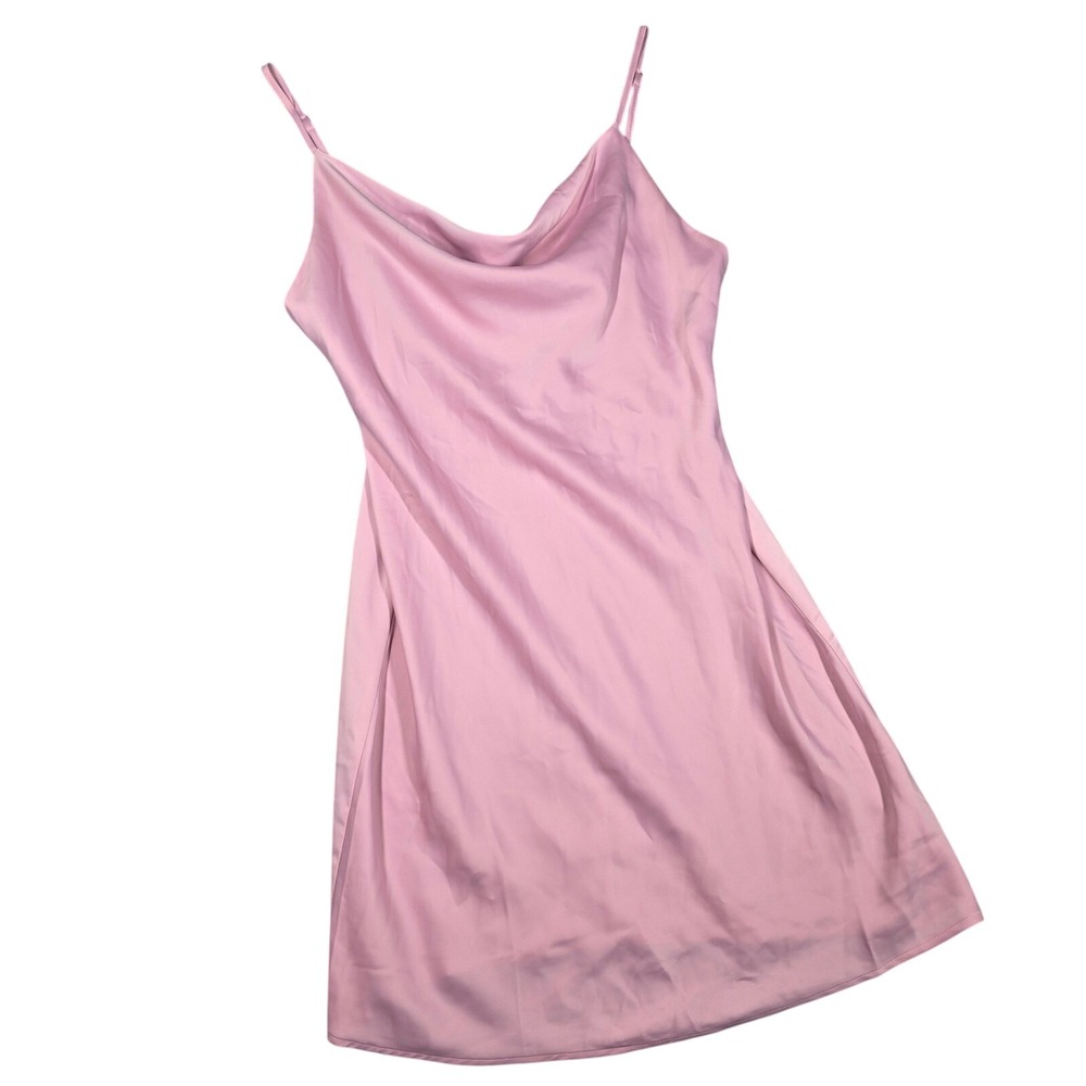 Urban Outfitters Mallory Mini Slip Dress‎ Pink Cowl Satin Large Balletcore 90's
